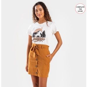 Tan Paper Bag Skirt with Buttons & Bow Tie